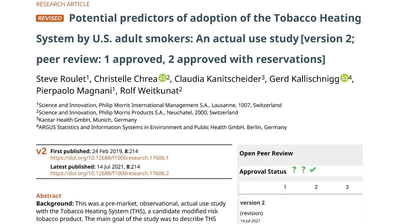Potential predictors of adoption of the Tobacco Heating System by U.S. adult smokers: An actual use study