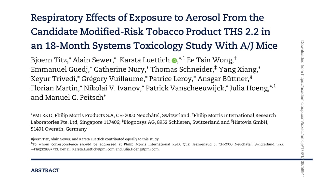 Respiratory effects of exposure to aerosol from the candidate modified-risk tobacco product THS 2.2 in an 18-month systems toxicology study with A/J mice